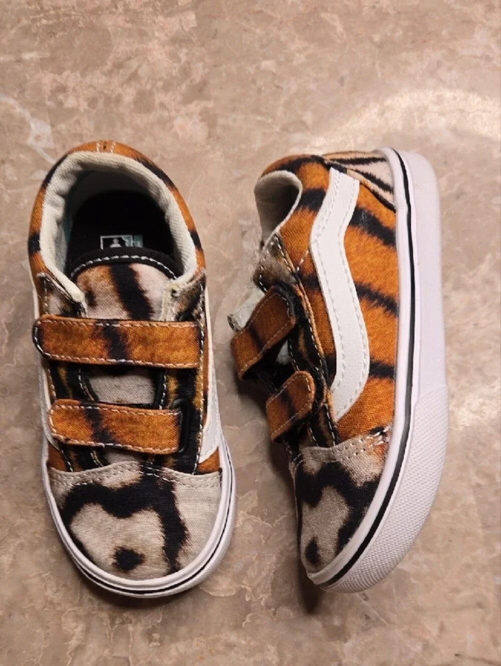 Vans Kids Leopard-Print Velcro Sneakers in Brown and Black